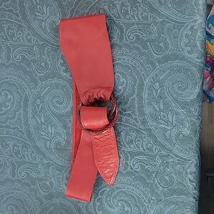 Vintage Leather Of The Sea Red Leather & Snakeskin Cinch Waist Belt 25"-30"" S/M